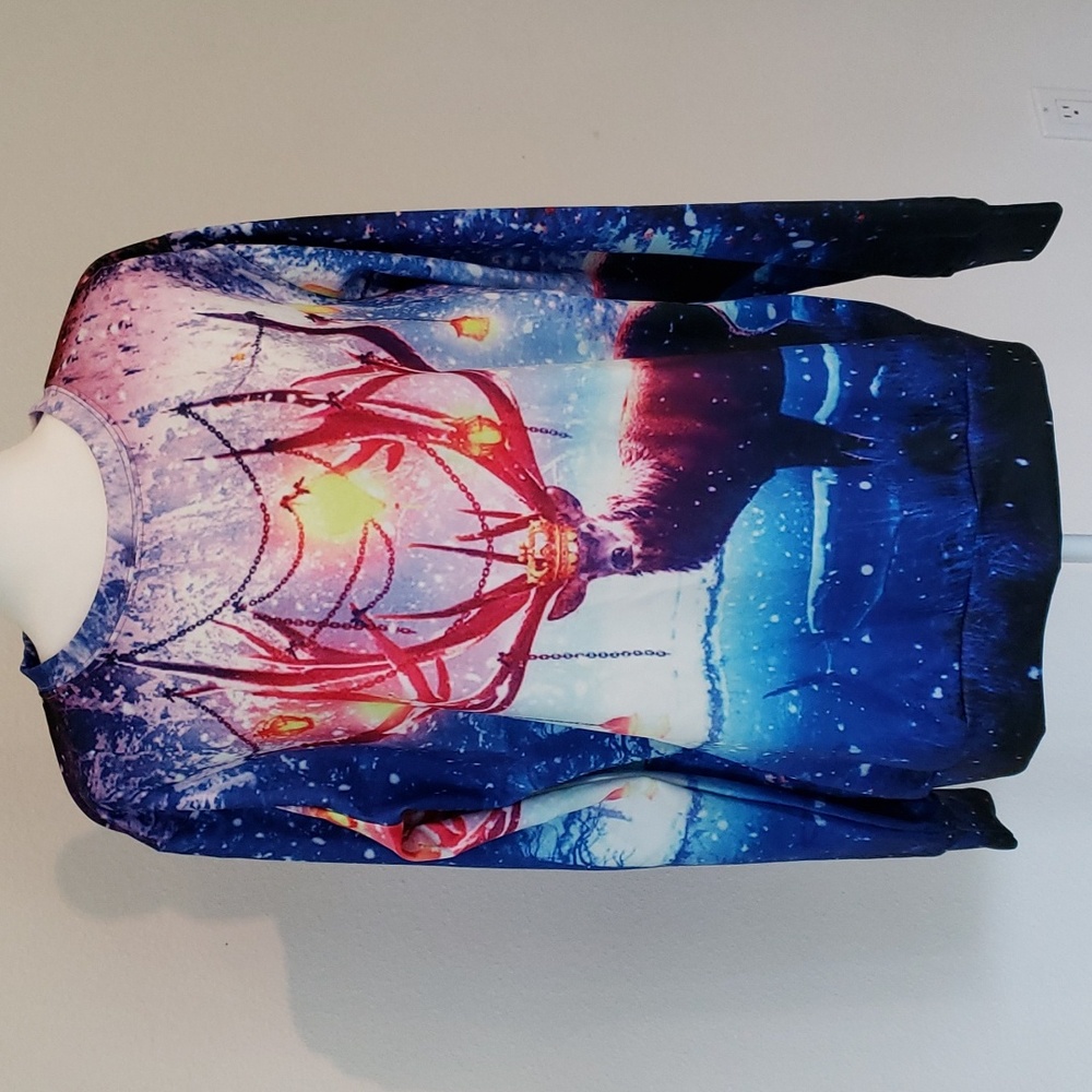 Elk lantern digitally printed crew neck pullover sweatshirt Vibrant